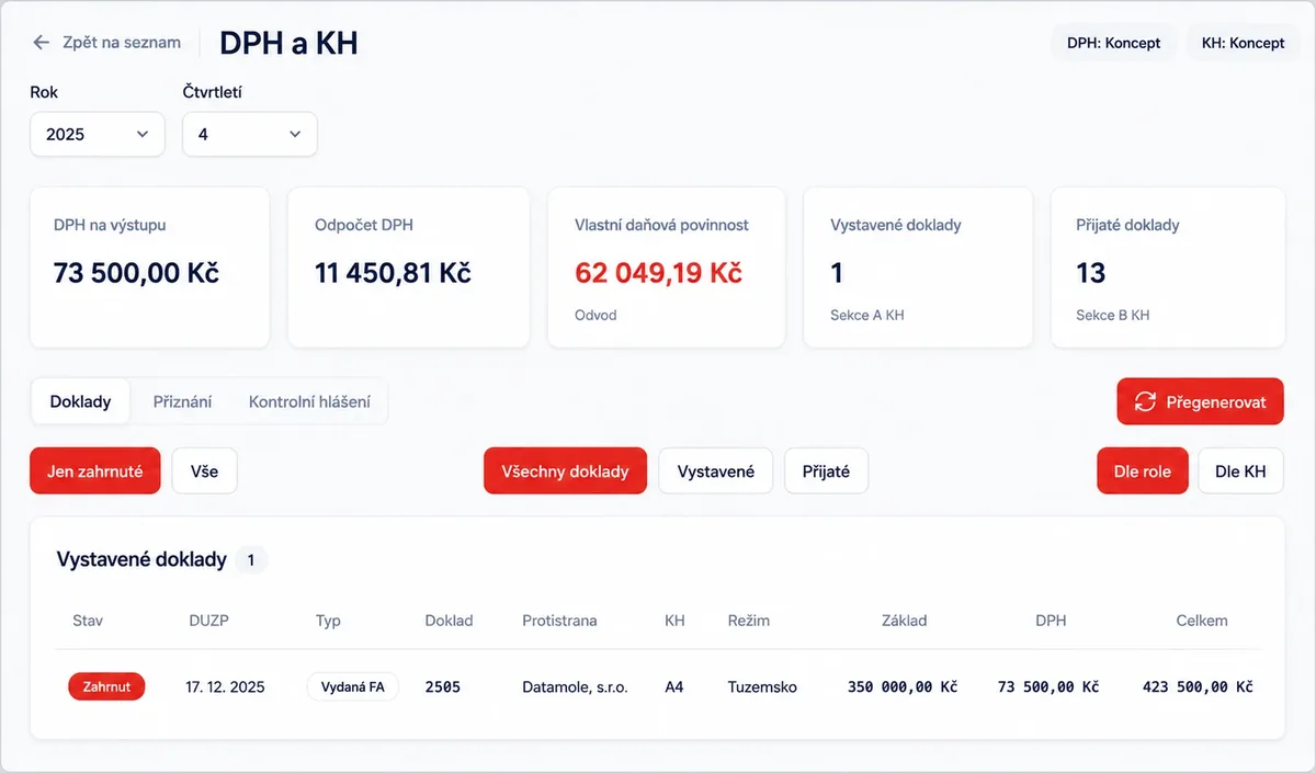 Přehled podkladů pro DPH a kontrolní hlášení ve FakturoKrabu